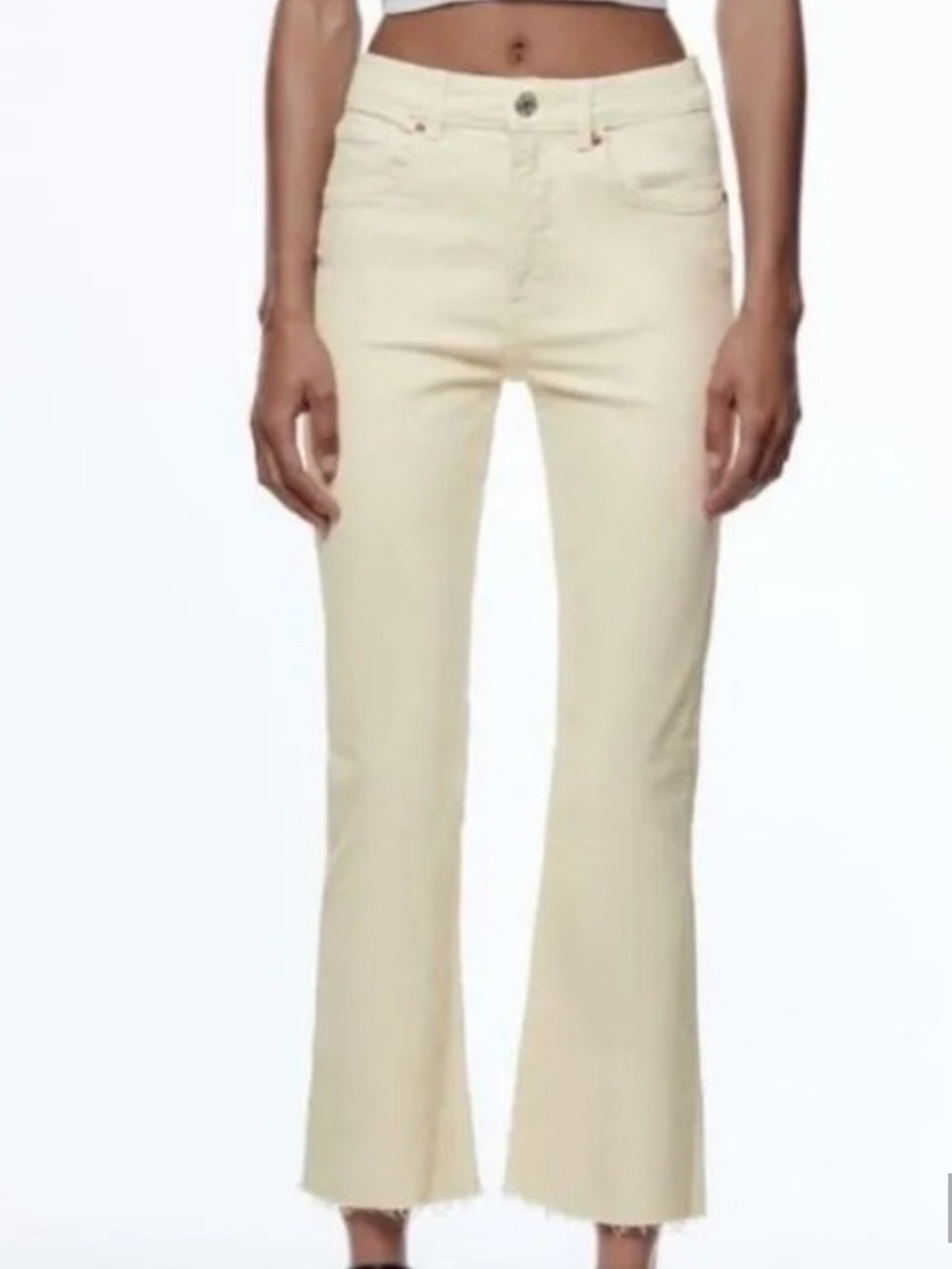 ZARA Cream Wide-Leg Jeans with Frayed Hem